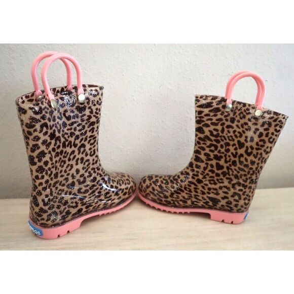 Zoogs Toddler Girl's Sz 8 Tan & Pink Leopard Print Rain Boots - Picture 9 of 9